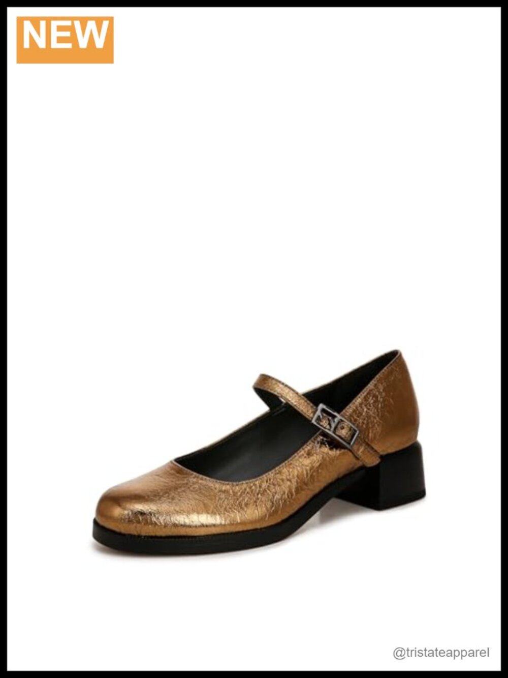 Mary Jane Pump with Block Heel, Round Toe, Adjustable Leather Strap, Buckle